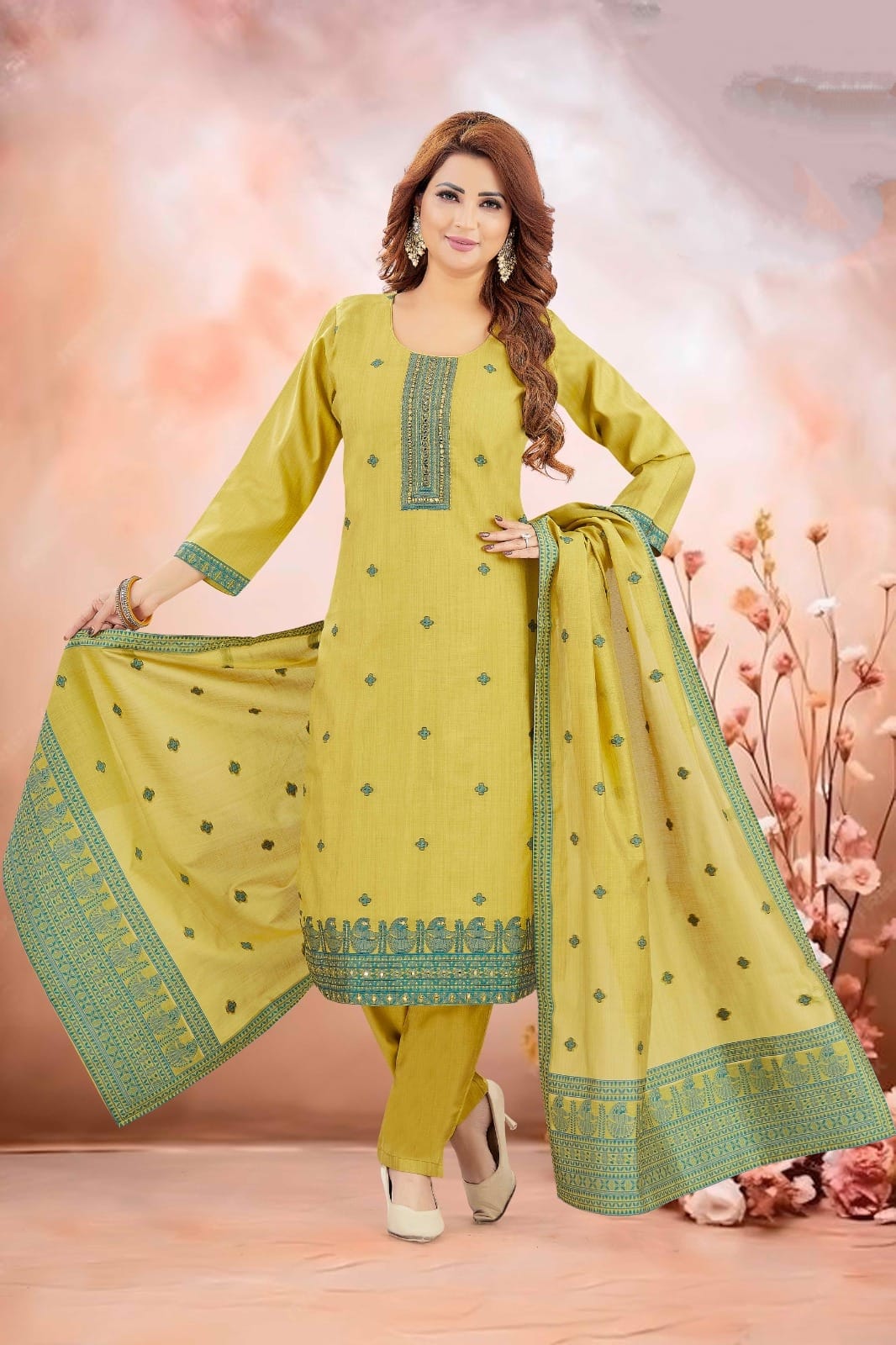 Shree Shanti Selection - Yellow Printed Straight Suit